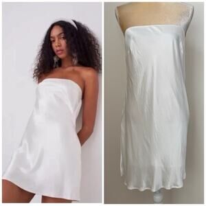 NWT For Love & Lemons Strapless Satin Mini Dress Size M White Lined